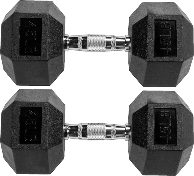 Signature Fitness Rubber Encased Hex Weights Dumbbells Pair, Exercise & Fitness Dumbbells for Home Gym Training