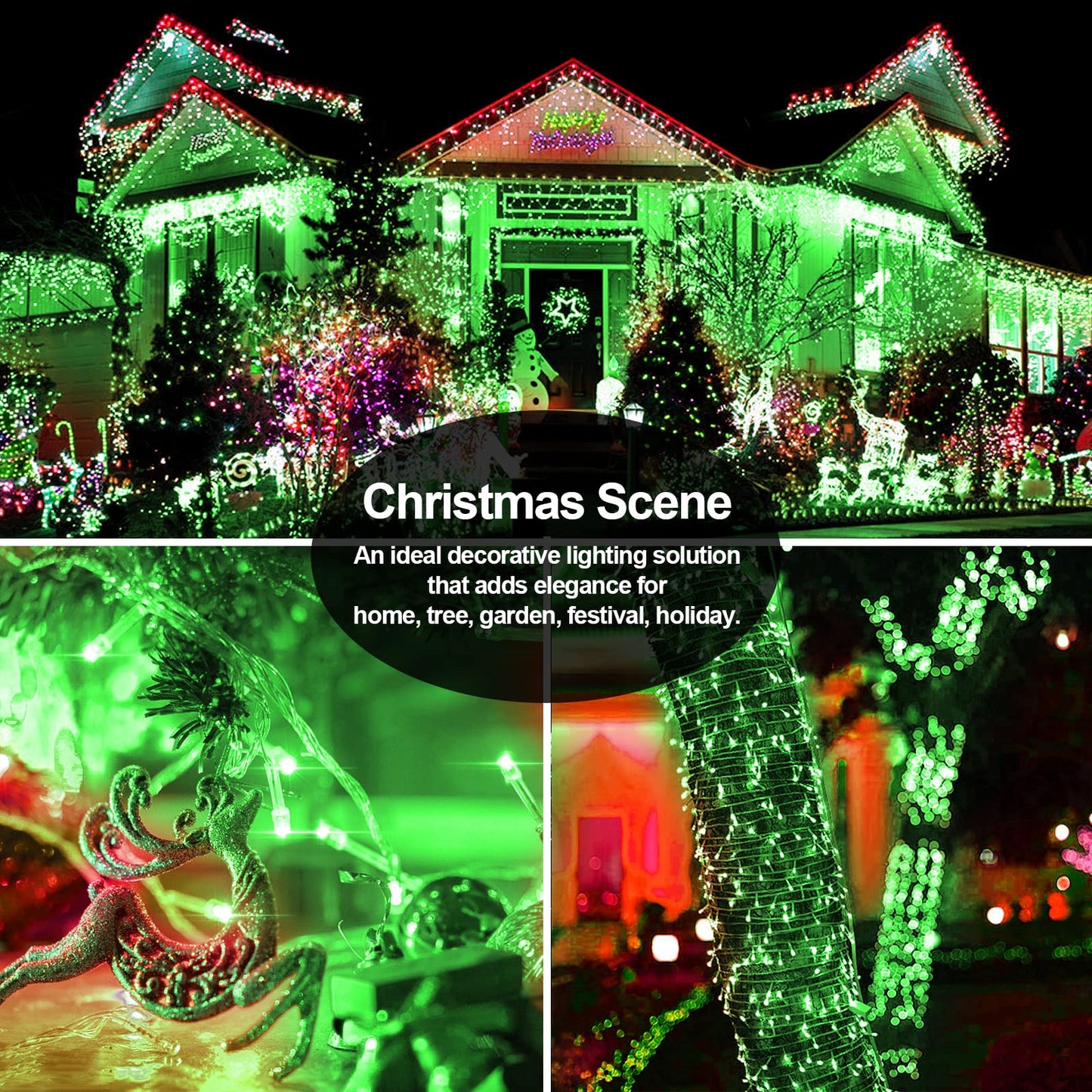 Jxledayy 200 Ft 500 Led Christmas Lights Outdoor Fairy Lights Plug In Clear Wire String Lights Waterproof 8 Modes Timer For Outside Xmas Garden Tree Patio Yard Party Decorations-Green