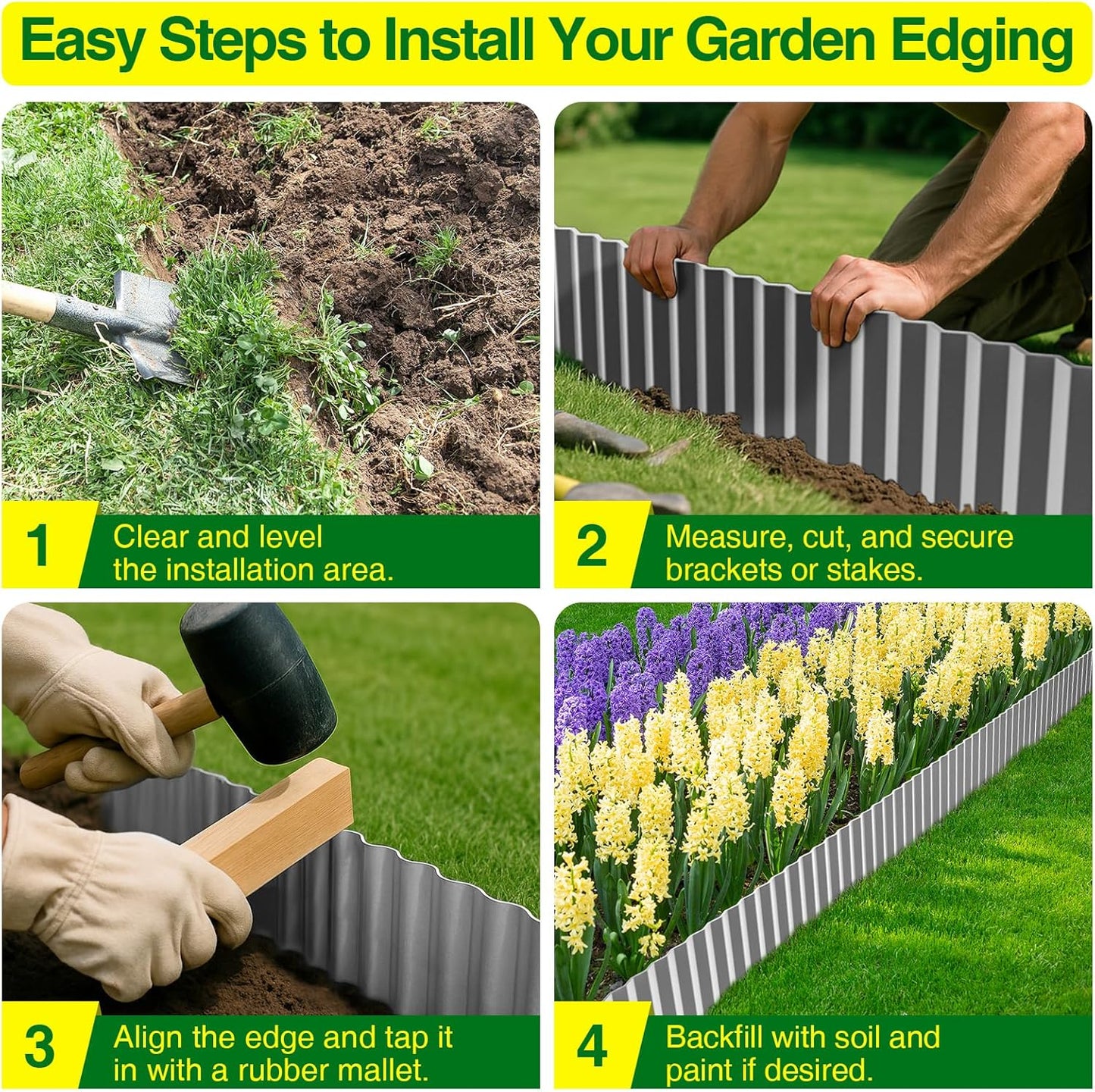 MIXC Corrugated Metal Garden Edging, Landscape Border for Lawn, Flower Bed & Paver (Silver, 6 Inch × 50FT)