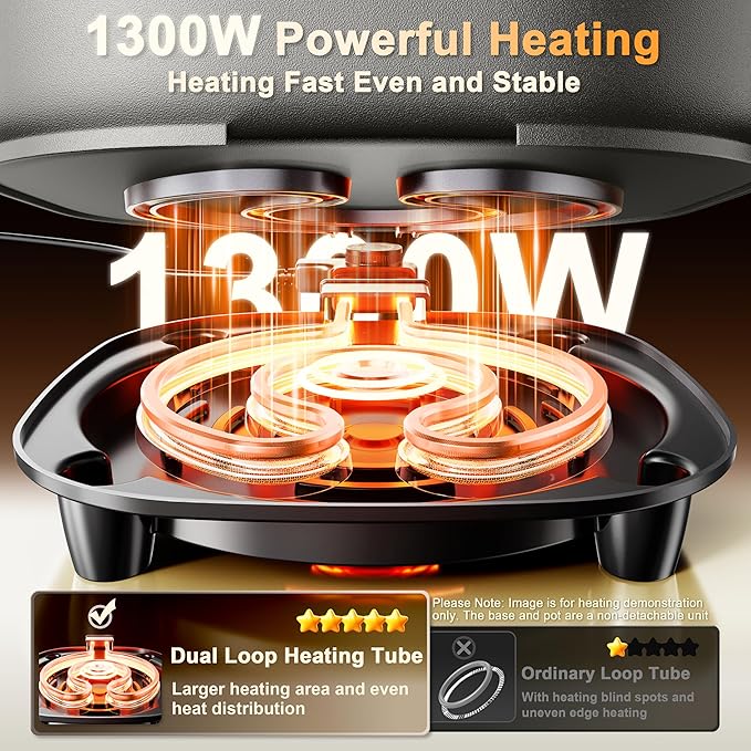 Stariver 6L Electric Hot Pot with Divider, 1300W, Dual-Flavor Pot for Two Broths, 5-Temp Control & Non-Stick Coating, Electric Pot for Shabu Shabu, Fondue, Perfect for Family Gatherings & Parties