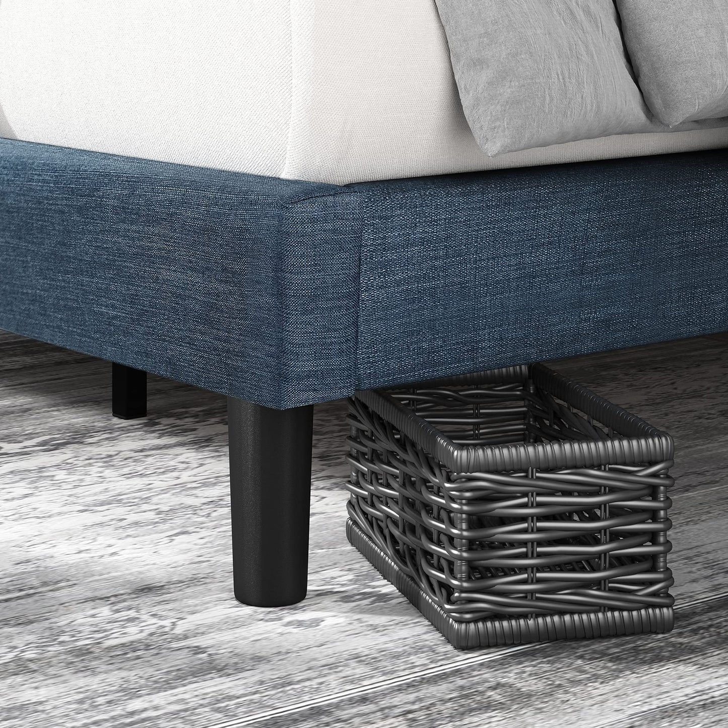 Zinus Omkaram Upholstered Platform Bed Frame, Mattress Foundation, Wood Slat Support, No Box Spring Needed, Easy Assembly, King, Navy
