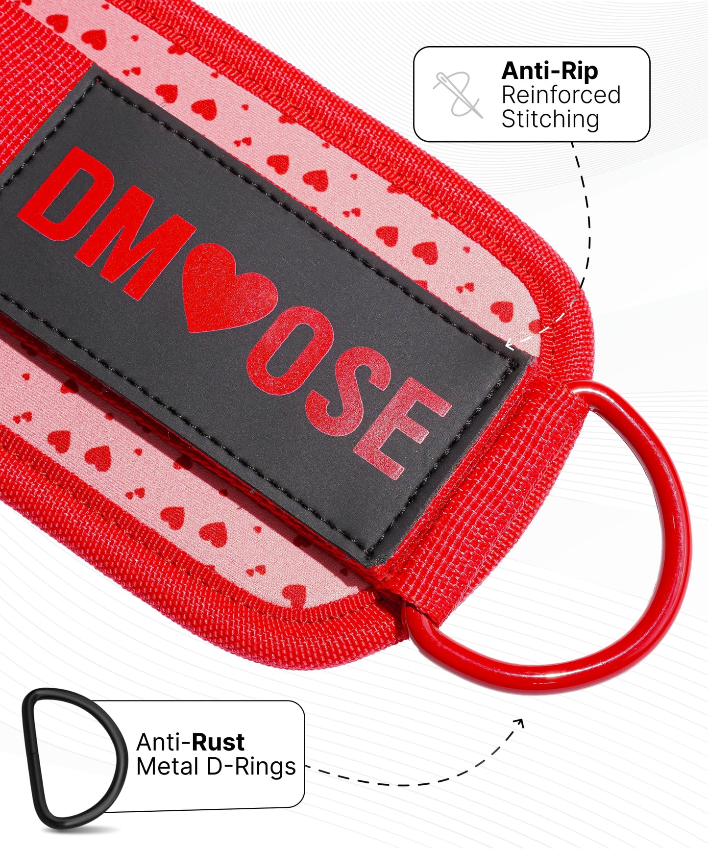 DMoose Fitness Ankle Straps for Cable Machines - One Size Fit with Premium Padding, Glute Kickback Ankle Strap for Women - Cable Attachments for Gym Workouts & Hip Abductors (Hearts - Single)