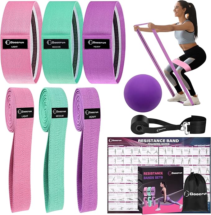 Goocrun Fabric Resistance Bands for Working Out, Wide Booty Belt with Multiple Resistance Levels. Yoga Balance Balls. Grea...