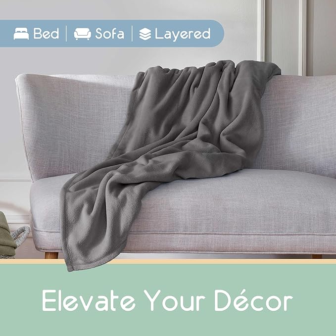 Twin Size Microfleece Fleece Blanket - Supersoft Lightweight Plush Throw for Bed, Couch, Travel & Pets - All-Season Comfort - Gray