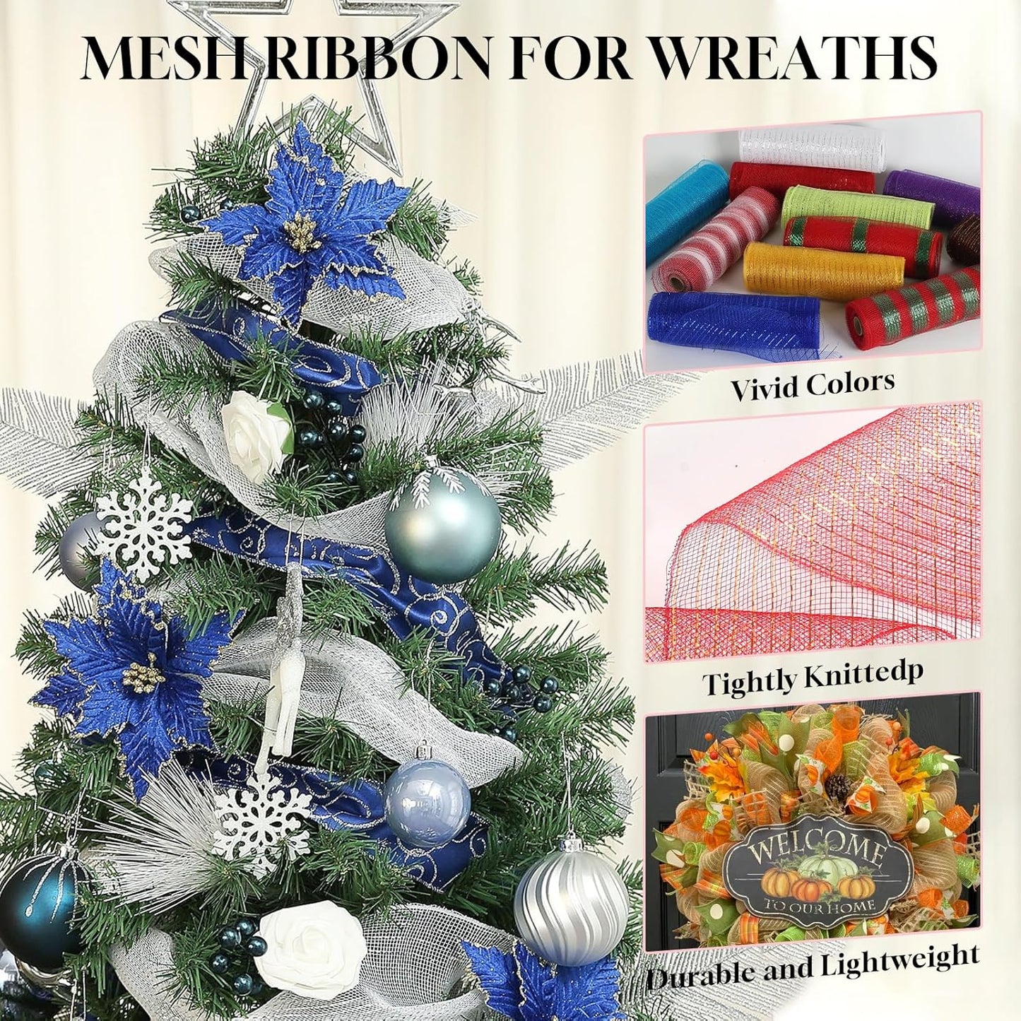 2 Rolls Mesh Ribbon for Wreaths 10 Inch x 30 Foot Wreath Mesh Rolls with Metallic Foil for Easter Christmas Party Wedding Home Decor DIY Craft Projects and Gift Wrapping (Brown)