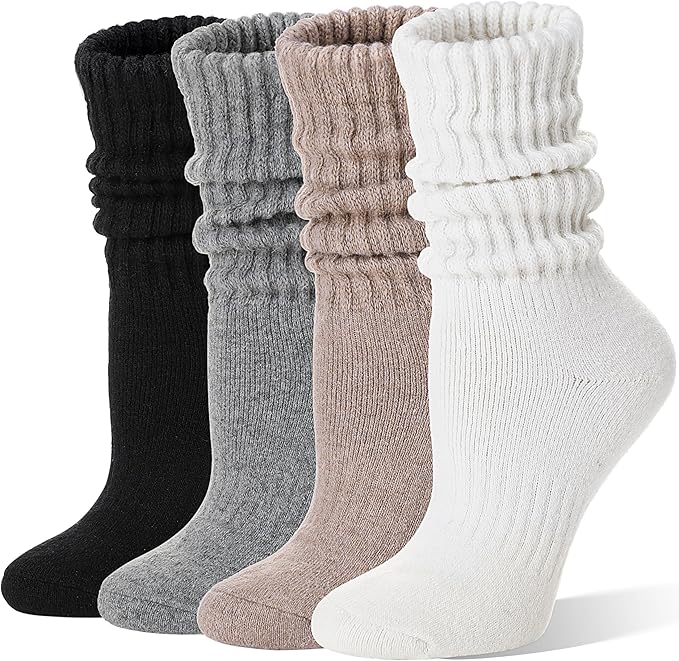 EBMORE Merino Wool Slouch Boot Socks Thermal Warm Winter Thick Scrunch Cozy Crew Socks for Women 4 Pairs