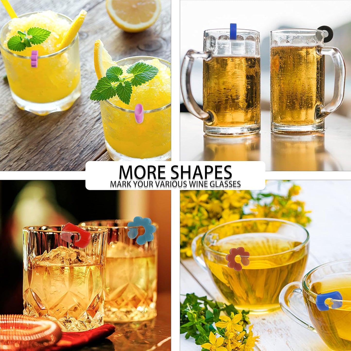 36Pcs Silicone Drink Markers, 3 Shapes and Colored Wine Glass Charms for Bar Party Champagne Flutes Cocktails Martinis