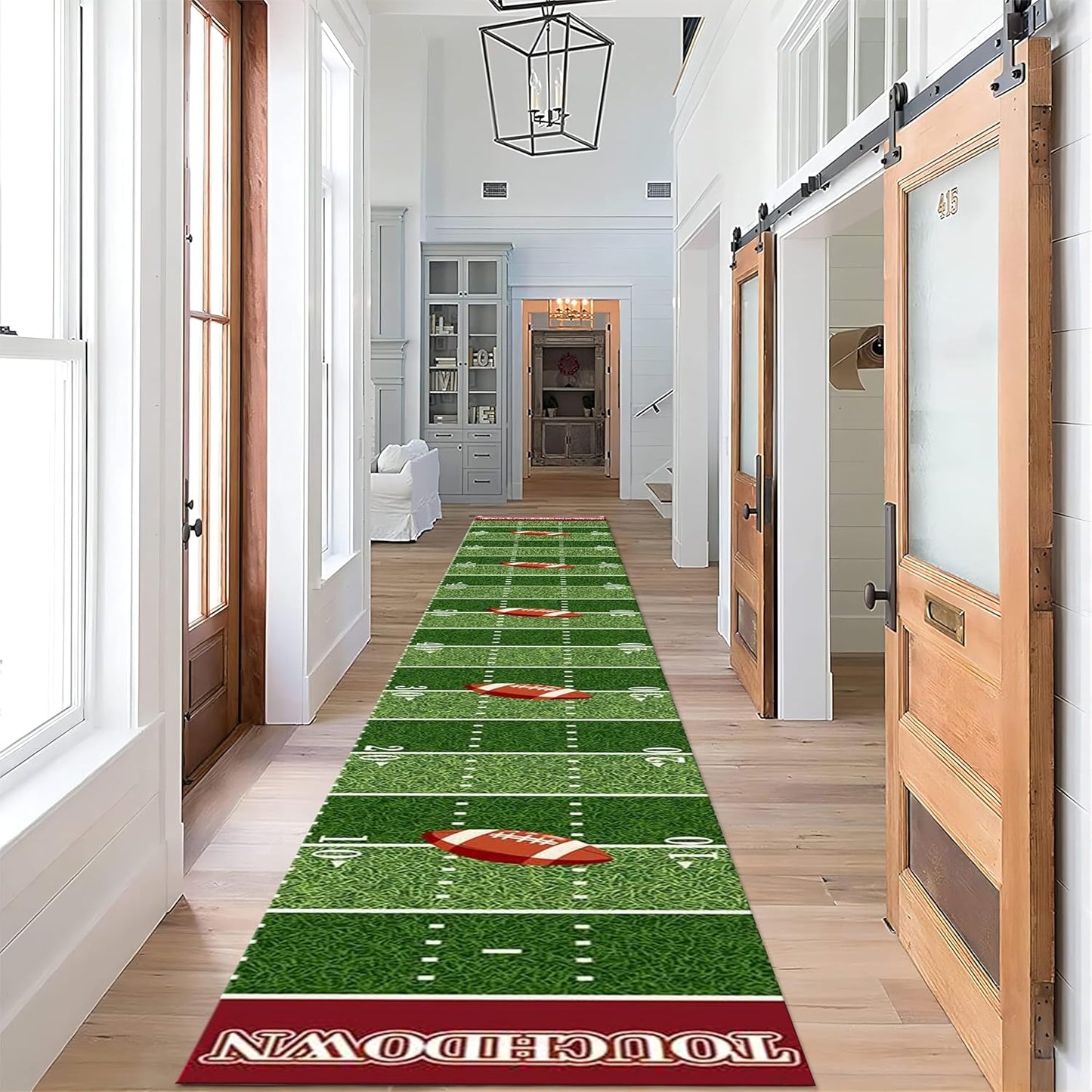 Rugby Runner Carpet, 4x12ft, American Football Touchdown Indoor Rugs, Machine Washable Durable High Traffic Rug, with Non Slip Backing Absorbent Carpets for Entryway Living Room