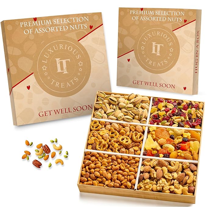 Mixed Nuts Gift Basket - Get Well Soon Gift Baskets for Adults Gourmet Feel Better Surgery Sympathy Gift Nuts Variety Pac...