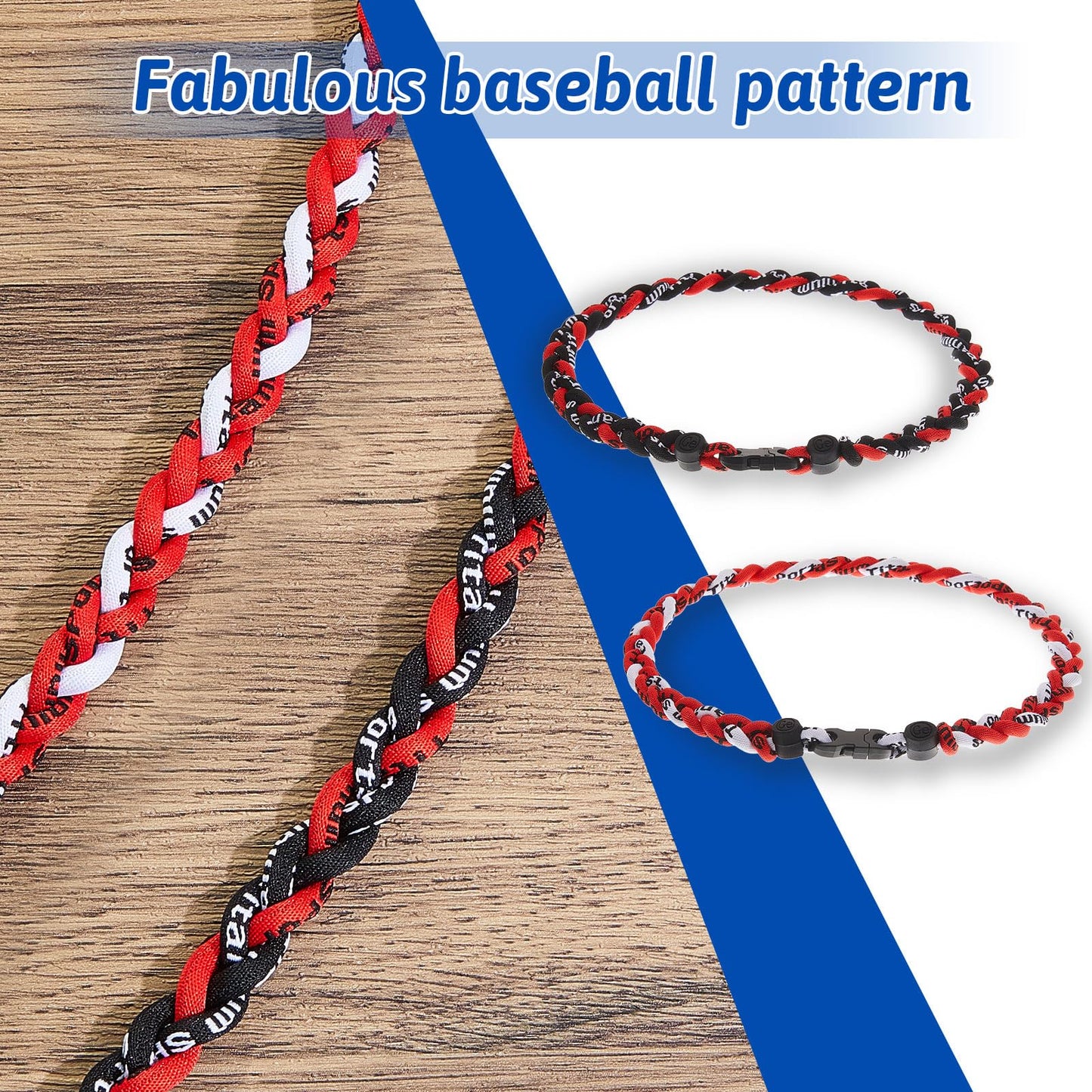 Junkin 2 Pcs Baseball Necklaces Three Braided Rope Titanium Necklace for Team Gifts Boys Men Player Softball Fans Sports (Black,