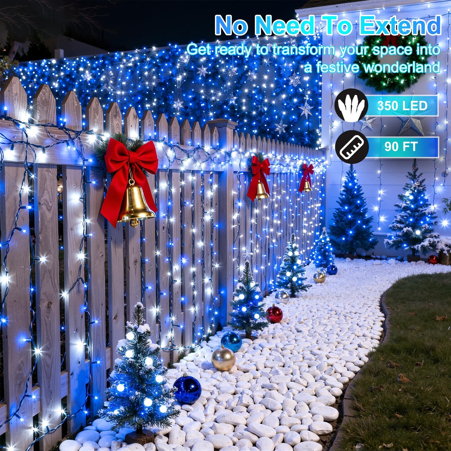 350Led Christmas Lights Indoor Outdoor  90Ft 12 Modes Blue And Cool White Led String Lights With Timer Dimmable  Waterproof Tree Lights For Xmas Patio Yard Fence Wedding Bedroom Garden Decor