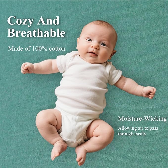 100% Jersey Cotton Bassinet Sheets 20"x33" Fits Baby Delight, Fodoss, Dream On Me Skylar and Most Rectangle Bedside Sleeper, Super Soft Breathable Fitted Sheets, 3 Pack, Green