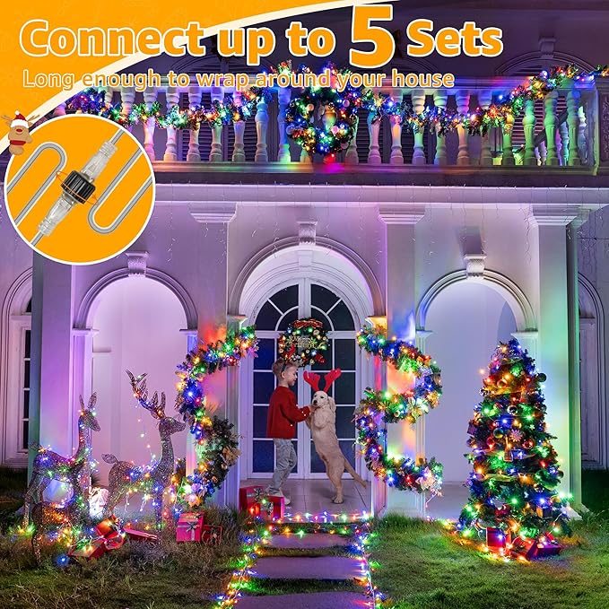Ollny String Lights 120LED 40FT, Multicolor Fairy Lights Waterproof Connectable Timer, 8 Modes Plug in Christmas Light for Bedroom Outdoor Party Indoor Classroom Decorations