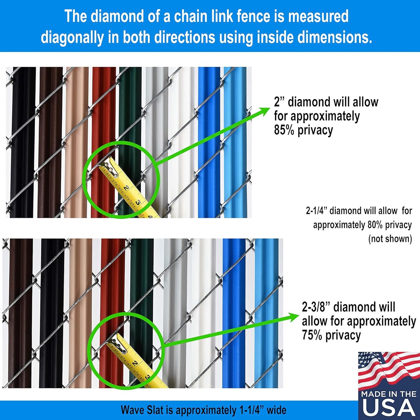 Wave Slat (9 Colors) Single Wall Bottom Locking Privacy Slat for 4', 5', 6', 7' and 8' Chain Link Fence (4 ft, Royal Blue)
