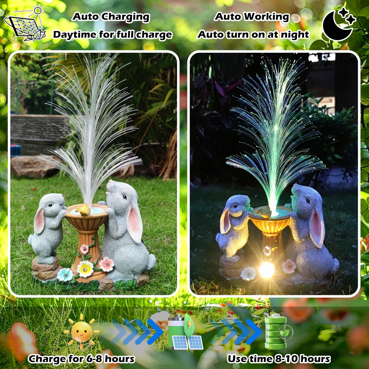 Rctticuu Solar Rabbit Garden Statues Outdoor Decor With Led Lights  Resin Rabbits Figurine Lights Decorations Colour Changing Fiber Optical Light  Outside Lawn Decor For Yard  Unique Housewarming Gift