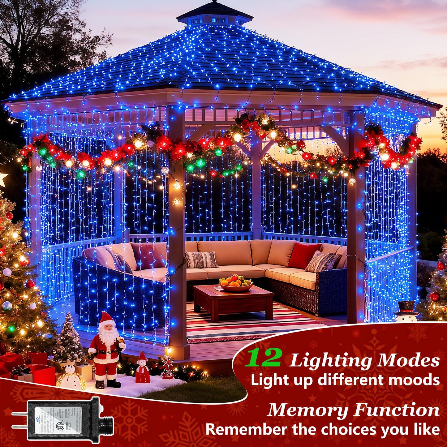 750 Led Christmas String Lights Outdoor  240Ft Twinkle Fairy Lights With Timer & Memory  12 Modes Dimmable Waterproof Tree Light For House Patio Garden Wedding Party Christmas Decororations  Blue