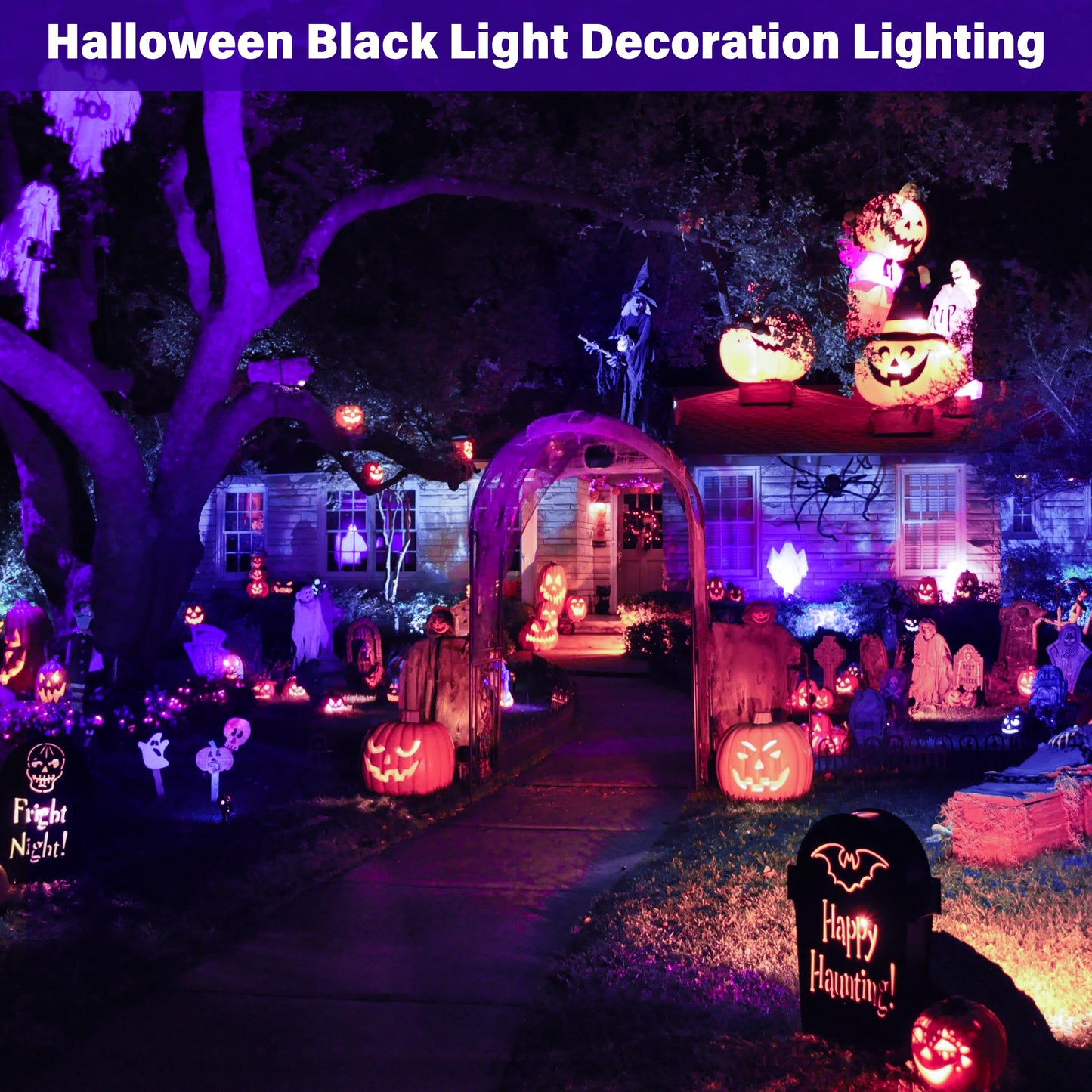 Qeeanmo Halloween Outdoor Blacklight Spotlight 12W Outdoor Black Lights For Glow Party Purple Led Landscape Lighting For Yard Garden Poster Bar Decoration 2Pack