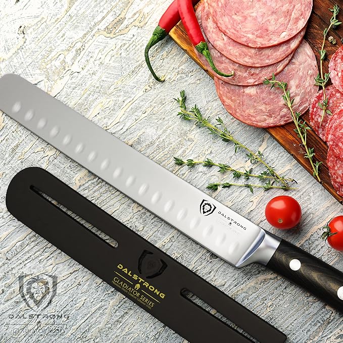 Dalstrong Slicing Knife - 8 inch Slicer - Granton Edge - Gladiator Series Elite - Forged High-Carbon German Steel Kitchen Knife - Black G10 Handle - Carving Knife Gift - w/Sheath - NSF Certified