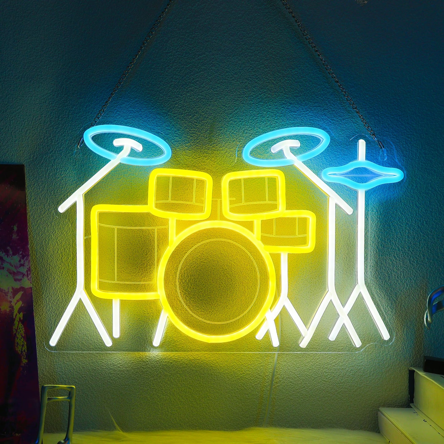 CoolGift Mart Drum Kit Neon Sign, Dimmable LED Drum Kit Room Decor Light With USB Powered, Decorations for Bedroom Living Room C