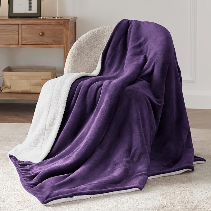 Bedsure GentleSoft Sherpa Fleece Throw Blanket Twin Size for Couch - Thick and Warm, Soft Fuzzy Plush Twin Blanket for Winter, Purple, 60x80 Inches