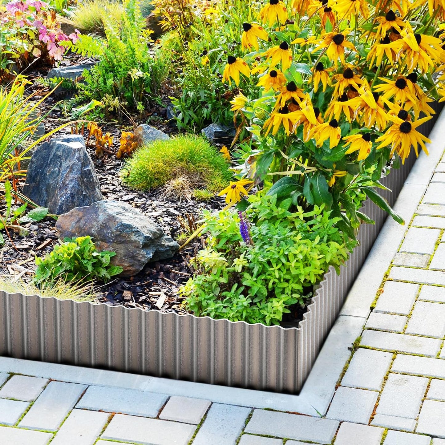 LAVEVE Corrugated Metal Garden Edging 6" x 40Ft, Landscape Edging Border for Lawn, Flower Bed, Garden Fence, Paver Edging (Silver)