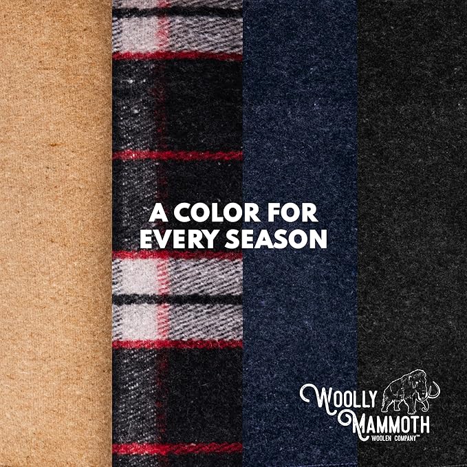 Woolly Mammoth Wool Blanket - 50% Wool, Warm Thick Travel & Outdoor Cover - Machine-Washable Winter Throw (85 x 47 in, Grey/White/Red)