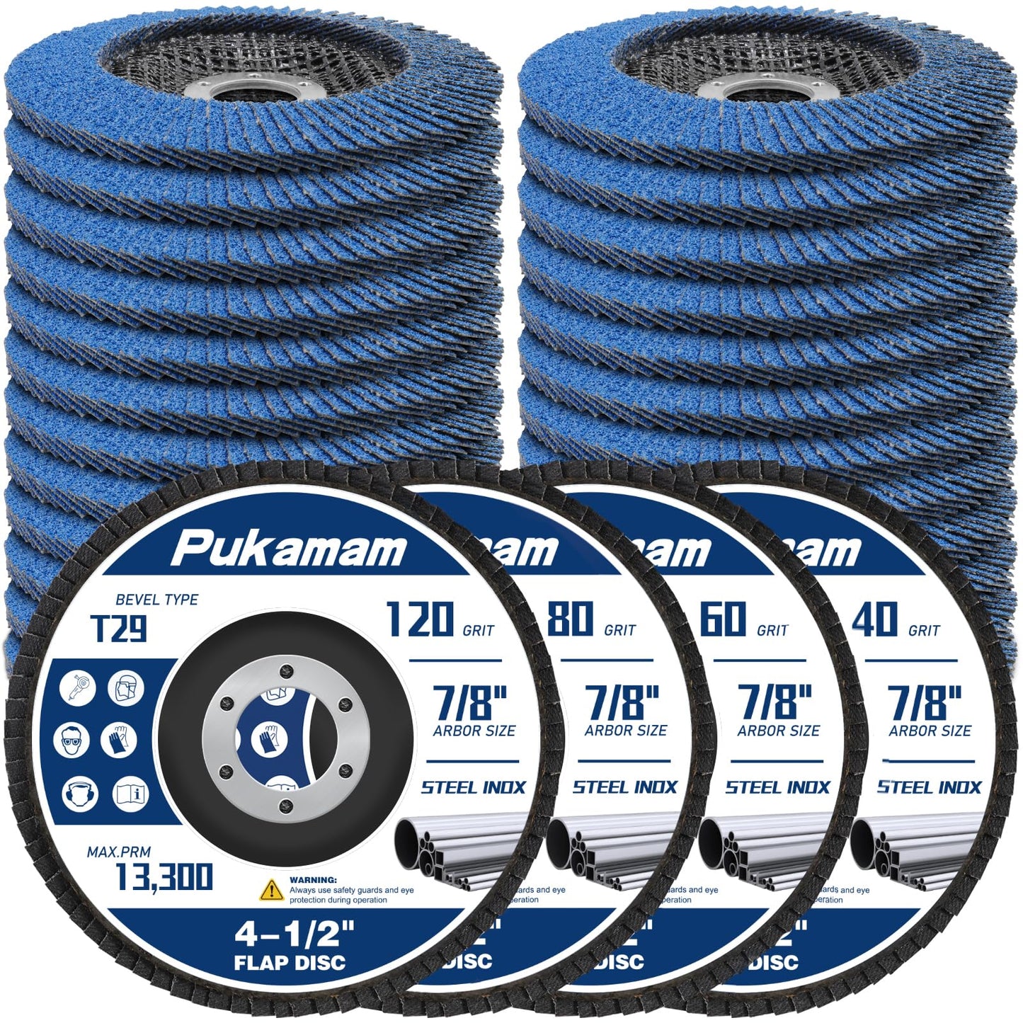Pukamam 24 Pack of Flap Discs 4 1/2 for Angle Grinder Grit 40 60 80 120 Type 29 Zirconia Grinding Wheel for Wood Metal Sanding