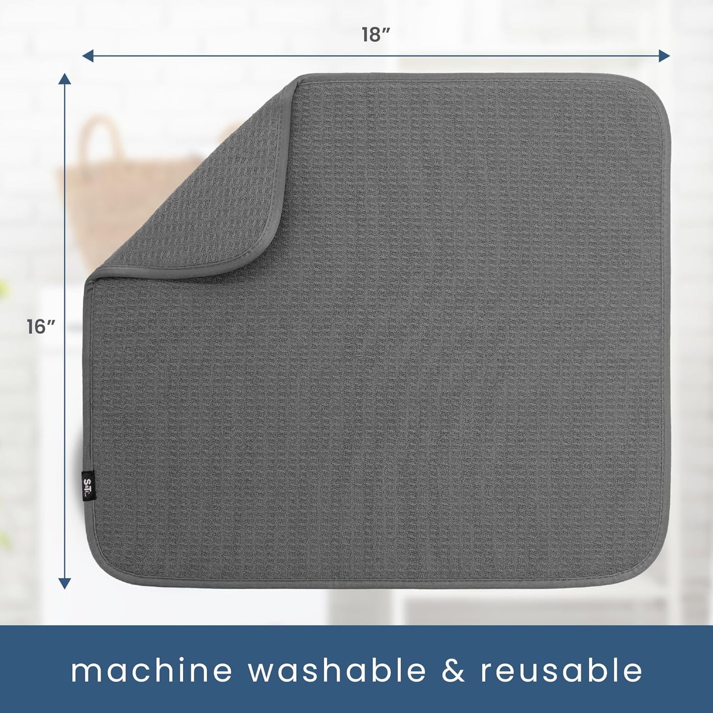 S&T INC. Dish Drying Mat 2 Pack, 16” x 18”, Absorbent Microfiber Kitchen Counter Mat, Dish Drying Pad for Dishes, Utensils, Pots and Pans, Large, Charcoal Grey