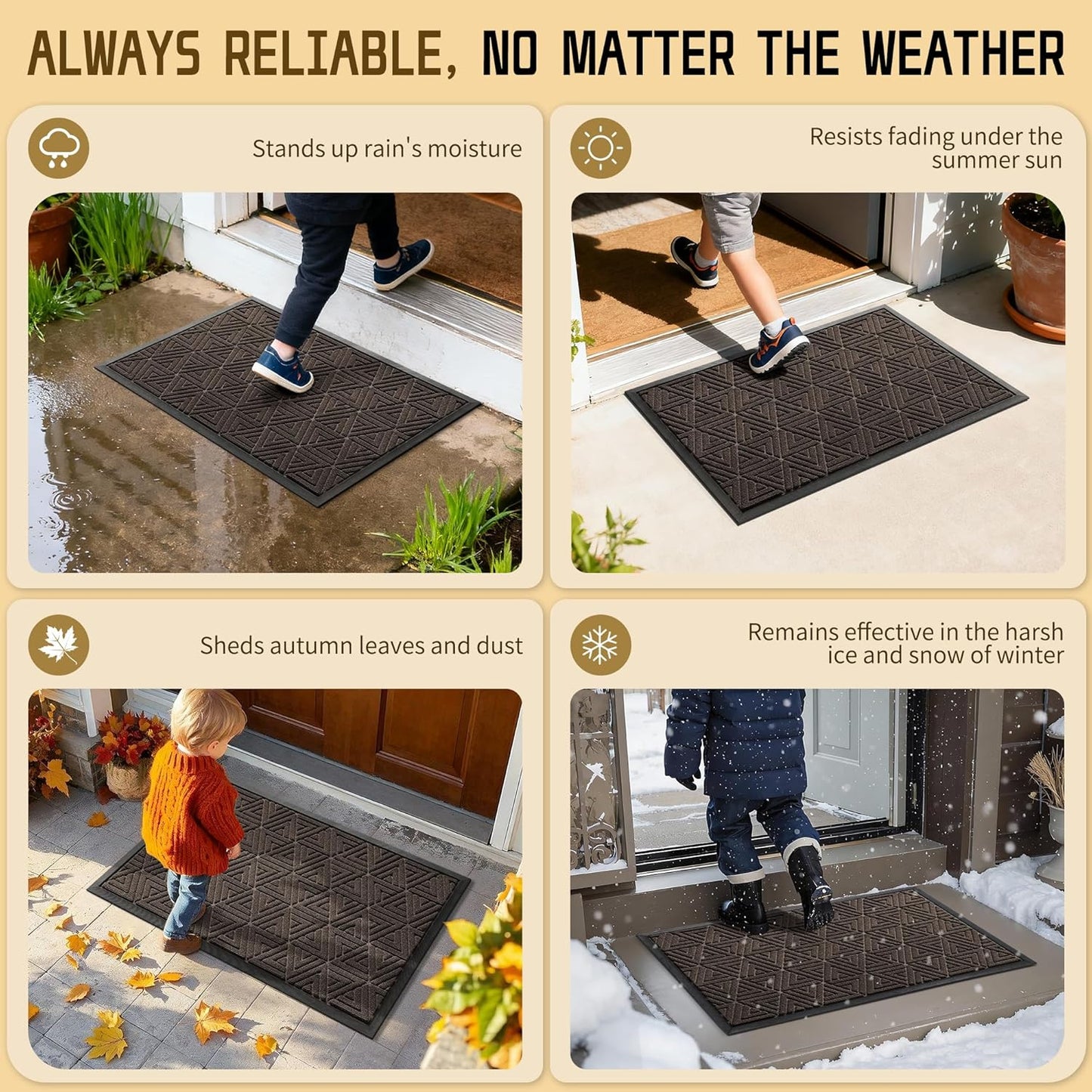 Yimobra Large Door Mat 47x32, All-Weather Waterproof Non-Slip Welcome Matt Outdoor, Heavy Duty Non Slip Doormat for Entryway for Patio and Garage Indoor, Easy Clean, Brown