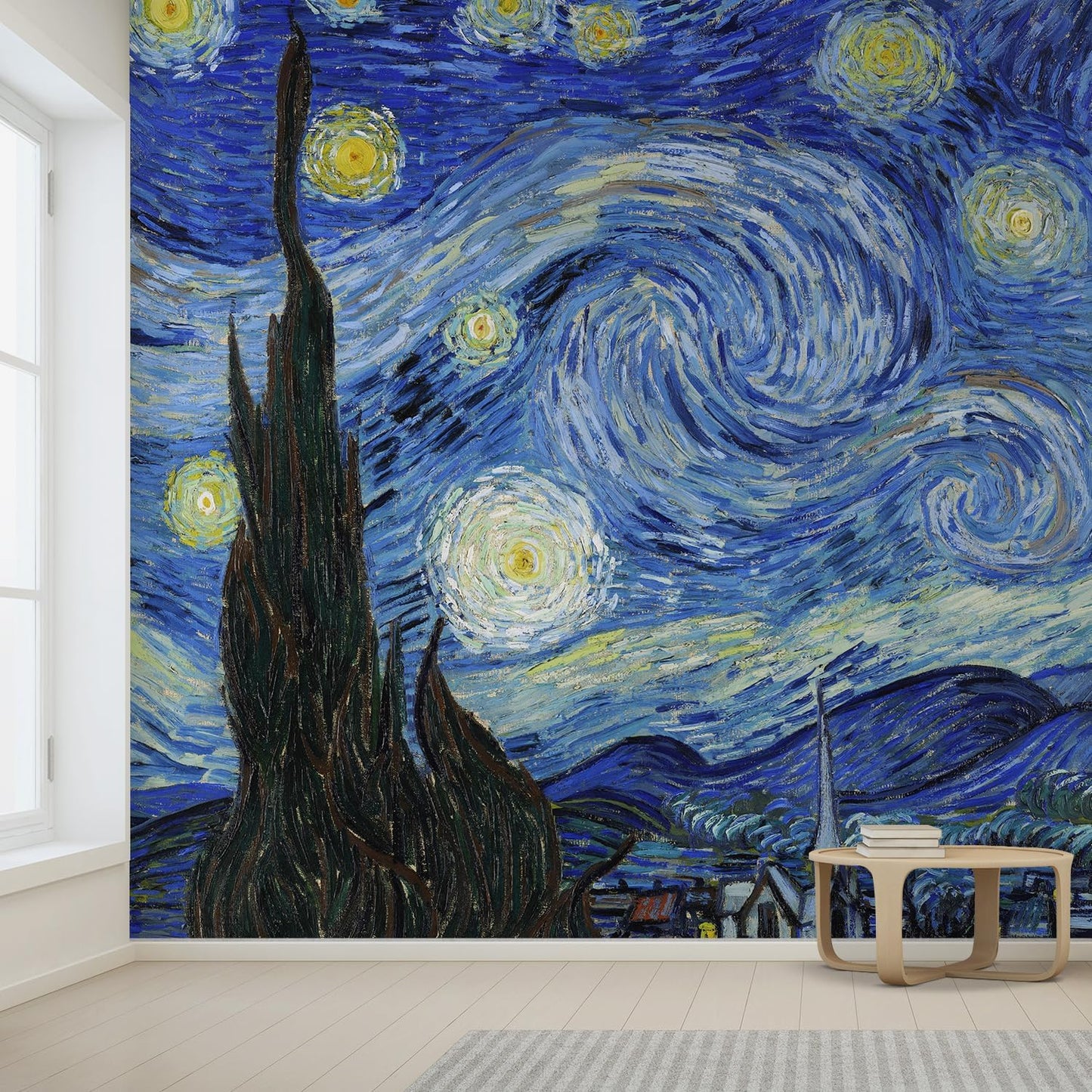 wall26 Wall Sticker/Wall Mural Starry Night by Vincent Van Gogh Dutch Impressionism, Not Peel and Stick, Non-Woven Wallpaper Decorative for Bedroom, Living Room, Office - 100x144 inches