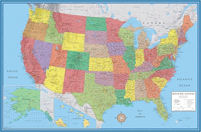 48x78 World and United States Classic Premier Combo Two Wall Map Set