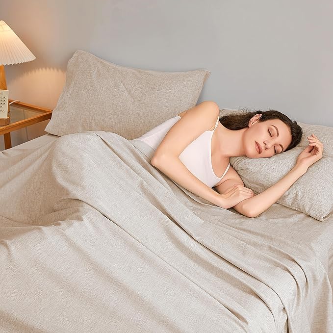 King Sheets Brown, Ultral Soft Cationic Linen Look Sheets, Luxury Cooling Cozy Bed Sheet Set with Non-Slip Fitted Sheet