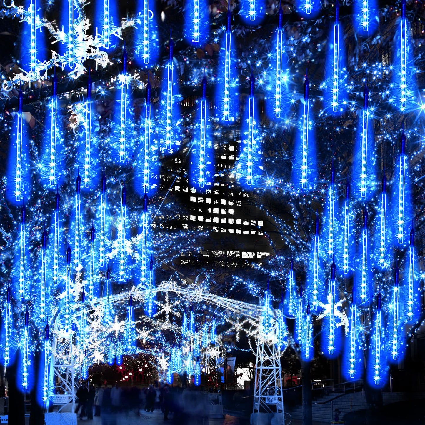 Jjgoo ?2 Pack? Christmas Lights Meteor Shower Rain Lights 12Inch  Totally 20 Tube 480 Leds Icicle Light Outdoor Raindrop Light For Xmas Halloween Wedding Party Tree Holiday Decoration  Blue