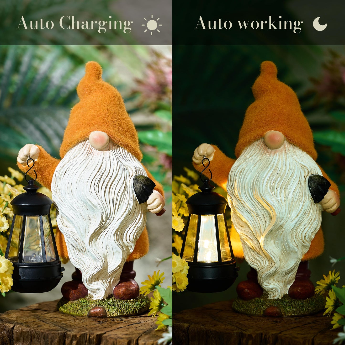 TeresaS Collections Fall Decor  Fall Gnome Decor  Autumn Garden Gnomes Holding Lantern With Solar Lights Waterproof Resin Outdoor Fall Decor  Fall Gifts Outdoor/Indoor 8