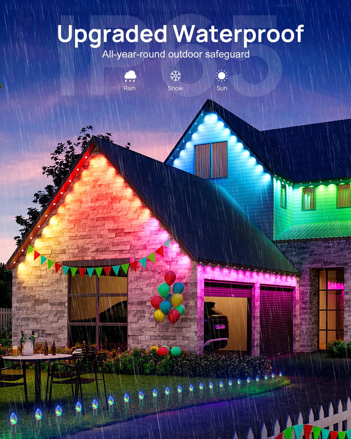 Vcoken Permanent Outdoor Lights  111Ft With Smart 72 Rgb Led Light For House & Outdoor Decor  Diy Scene Mode  Ip65 Waterproof Eaves Lighting With App Control Remote For Christmas And Holiday Decor