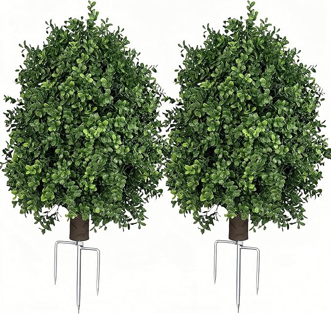 QIANYUN Boxwood Topiary Bush -Artificial Topiary for Outdoors-Evergreen Plants Topiary Ball Tree UV-Resistant 2-Pack for F...