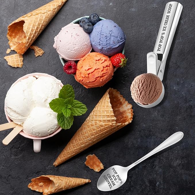 Pop Pop Gifts, Gifts for Pop from Grandkids on Christmas, Poppop's Ice Cream Bowl Scoop Shovel Spoon Set, Poppop’s Ice Cream Gift, Christmas Birthday Father's Day Pop Gift for Him Man