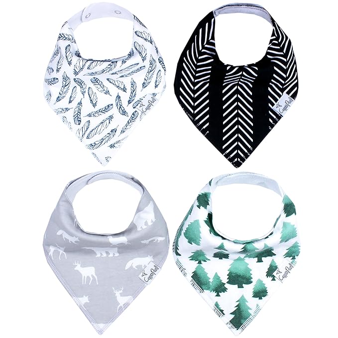 Copper Pearl Baby Bandana Drool Bibs for Drooling and Teething 4 Pack Gift Set Woodland, Soft Set of Cloth Bandana Bibs for Any Baby Girl or Boy, Cute Registry Ideas for Baby Shower Gifts