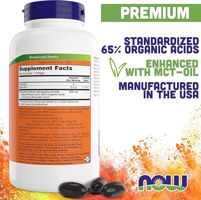 Now Boswellia Extract 500 mg, 200 Softgels (Pack of 2) - Standardized Extract Supplement