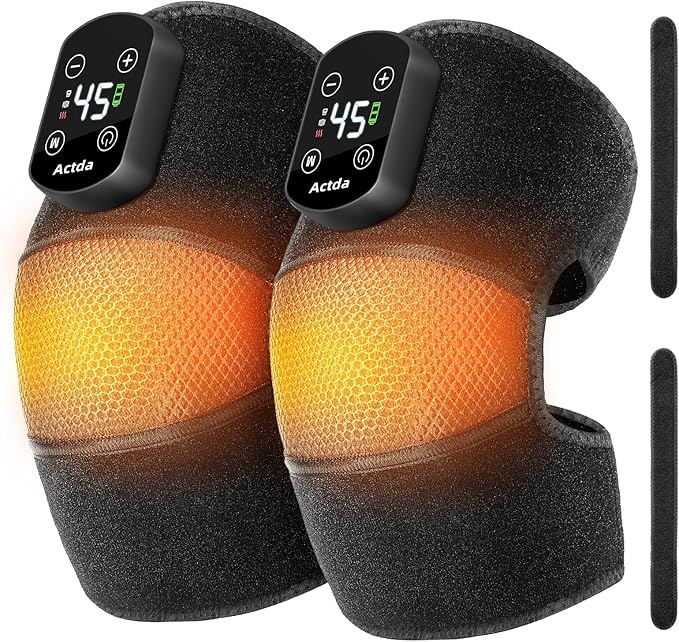 Actda Cordless Knee Massager for Pain Relief, Electric Heated Knee Warmer with 5 Heat Levels and 3 Massage Modes, Portable...