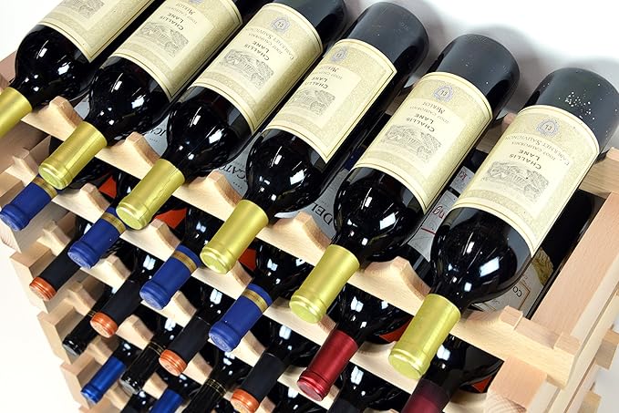 sfDisplay.com,LLC. Modular Wine Rack Beechwood 32-96 Bottle Capacity 8 Bottles Across up to 12 Rows Newest Improved Model (80 Bottles - 10 Rows)