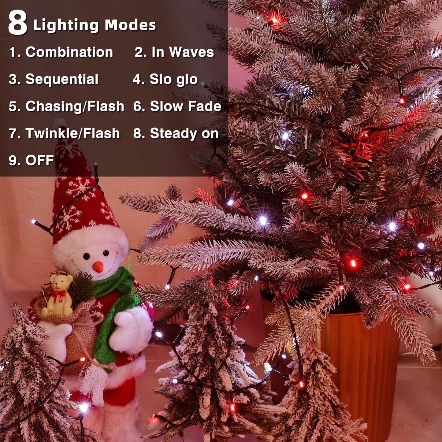 Lomotech Battery Operated Christmas Lights - 4 Pack Total 66Ft 200Leds String Lights 8 Modes Waterproof With Timer For Home  Garden  Party  Holiday  Tree Decoration (Green Wire  Red & White)