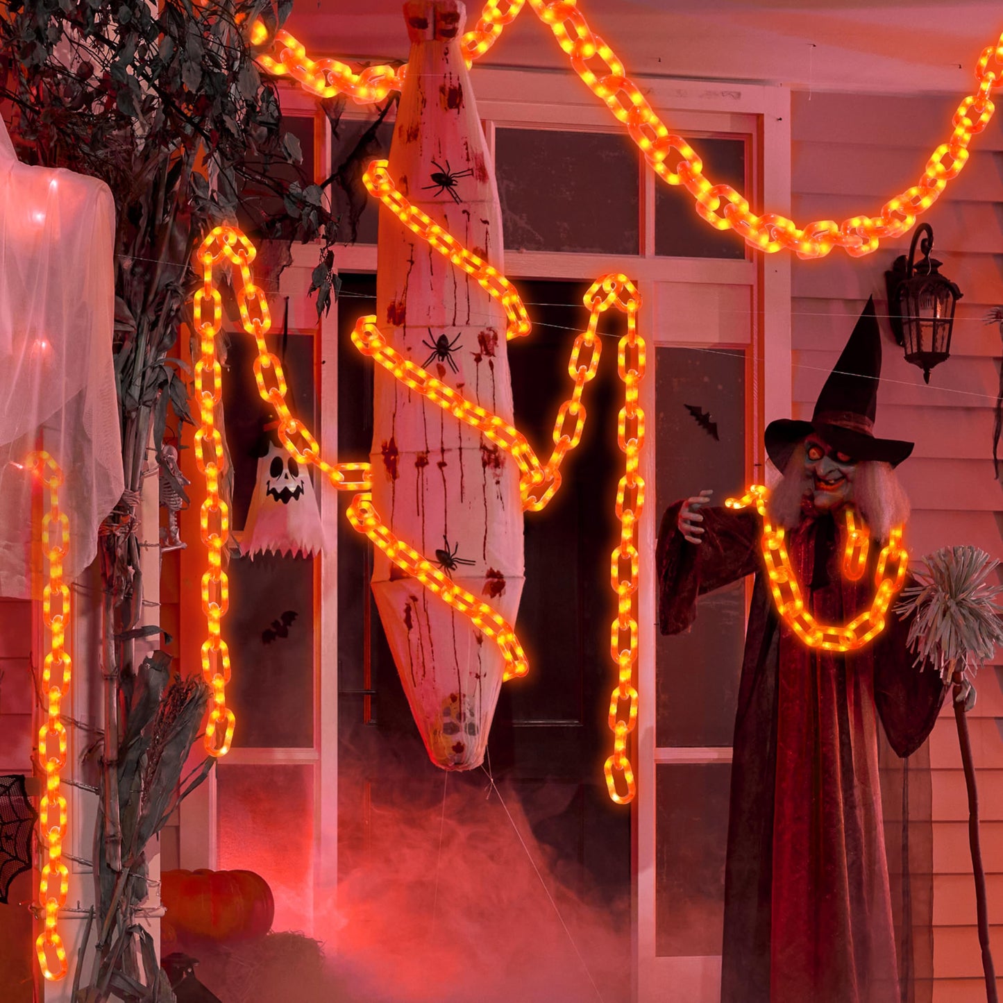 Joyin 8Ft Halloween String Lights Battery Powered Led Plastic Chain String Lights Waterproof  8 Lighting Modes  Timer Function  Led Light For Halloween Party Yard Pathway Indoor Outdoor Decor(Orange)