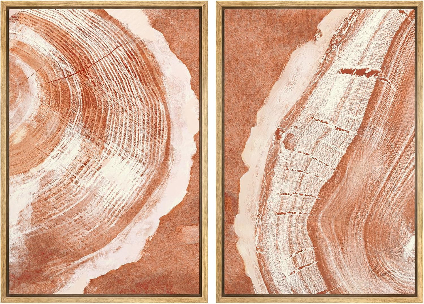 SIGNWIN Framed Canvas Print Wall Art Set Orange Closeup Wood Tree Ring Details Nature Wilderness Illustrations Modern Art Rustic Colorful Ultra for Living Room, Bedroom, Office - 24"x36"x2 Natural