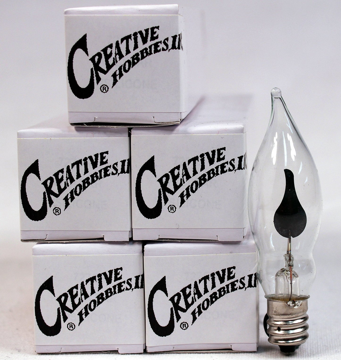 Creative Hobbies® A101 Flicker Flame Light Bulb, 3W, E12 Base, Orange Glow, 5 Count, Glass, Nickel Plated