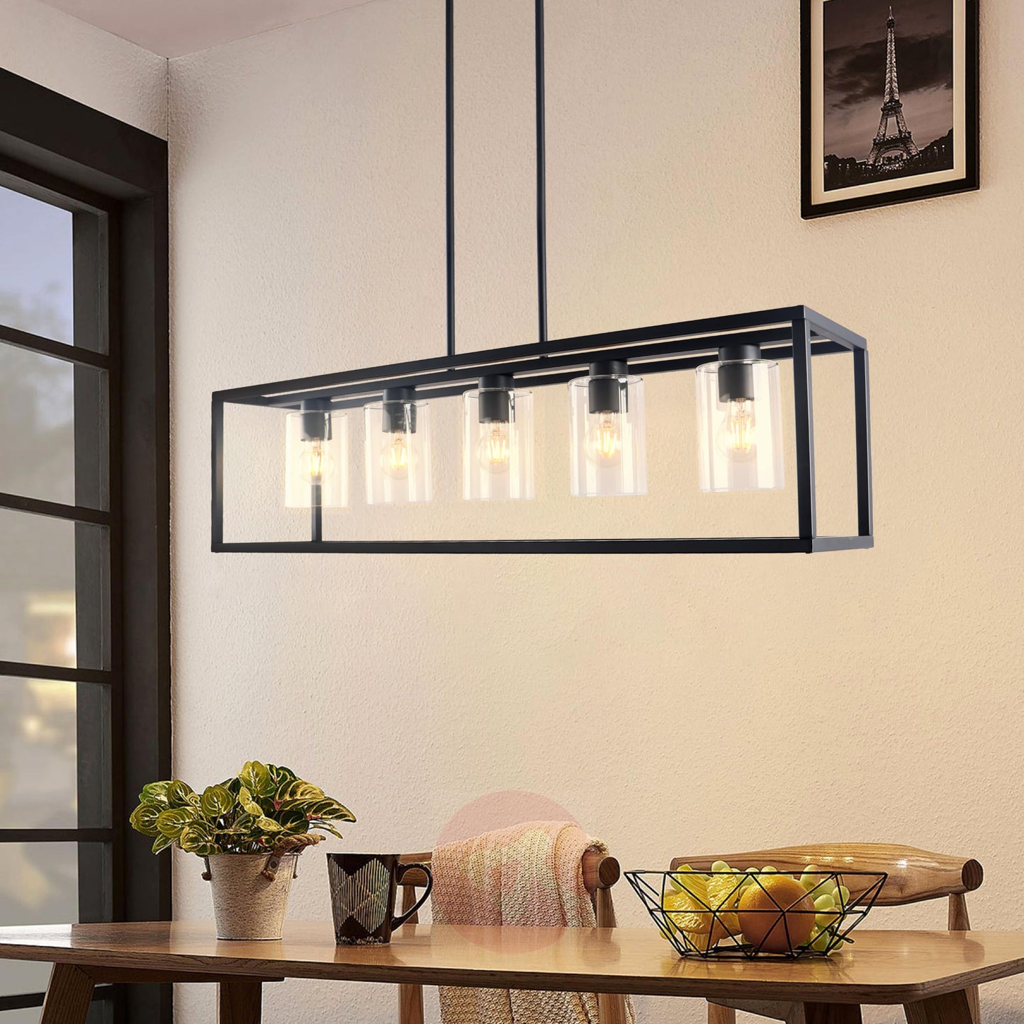 Kalium Chandeliers For Dining Room  5 Light Dining Room Light Fixture Modern Metal Industrial Kitchen Lighting Fixtures Easy Installation Pendant Lights For Bar Restaurant  Coffee Shop-E26 Base Black