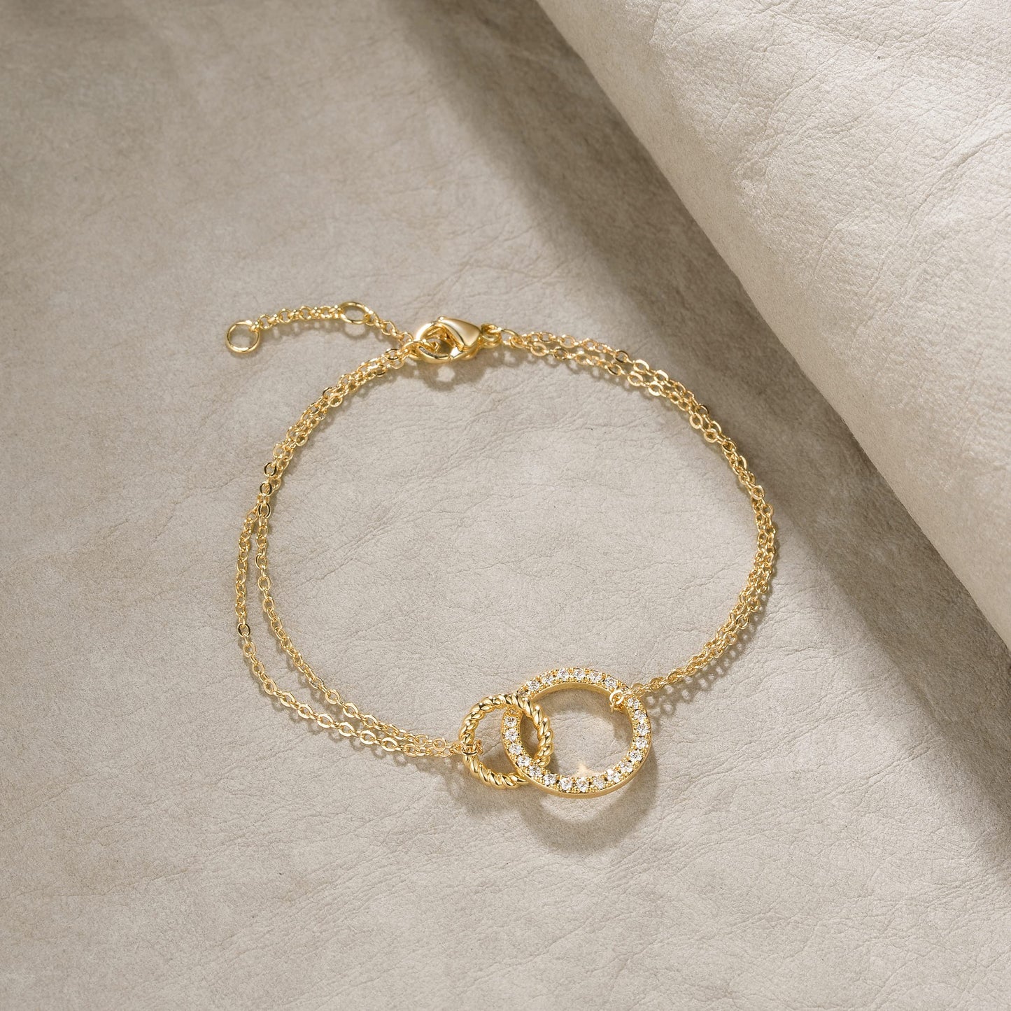LOYATA 14K Gold Plated Double Donut Bracelet for Women Dainty Handmade Gold Bracelet Jewelry for Women