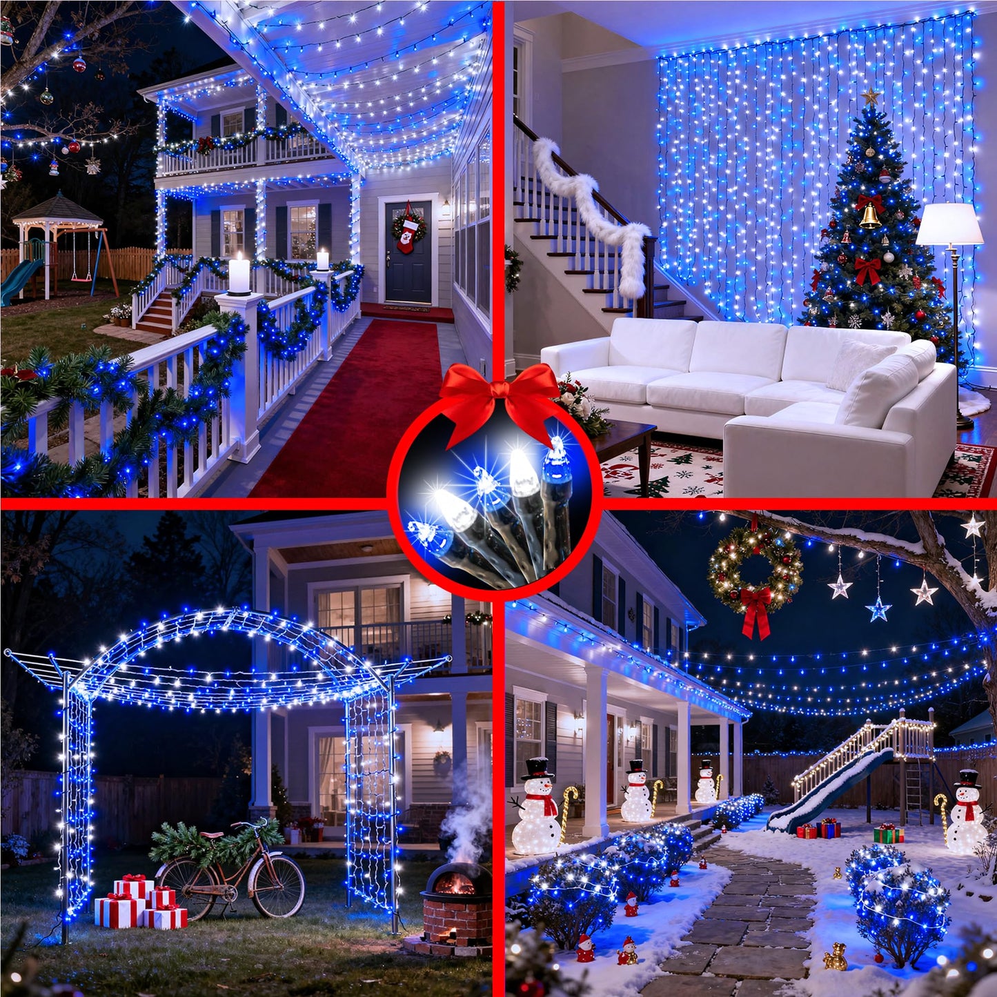 340 Led 90Ft Christmas String Lights Outdoor  12 Pro Modes And Timer Memory & Brightness  Plug In Waterproof Dark Green Wire Twinkle Light For For Xmas Yard Tree Wedding Party Decor (Blue & White)