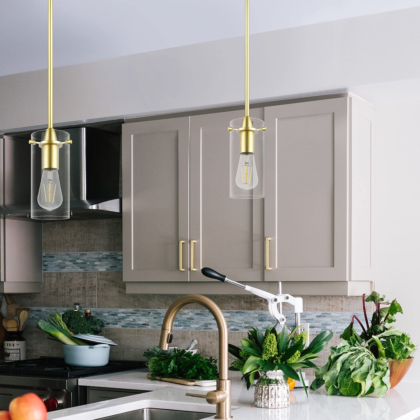 Linea di Liara Modern Gold Pendant Light Fixture, Small, Glass Shade, Model LL-P311-SB