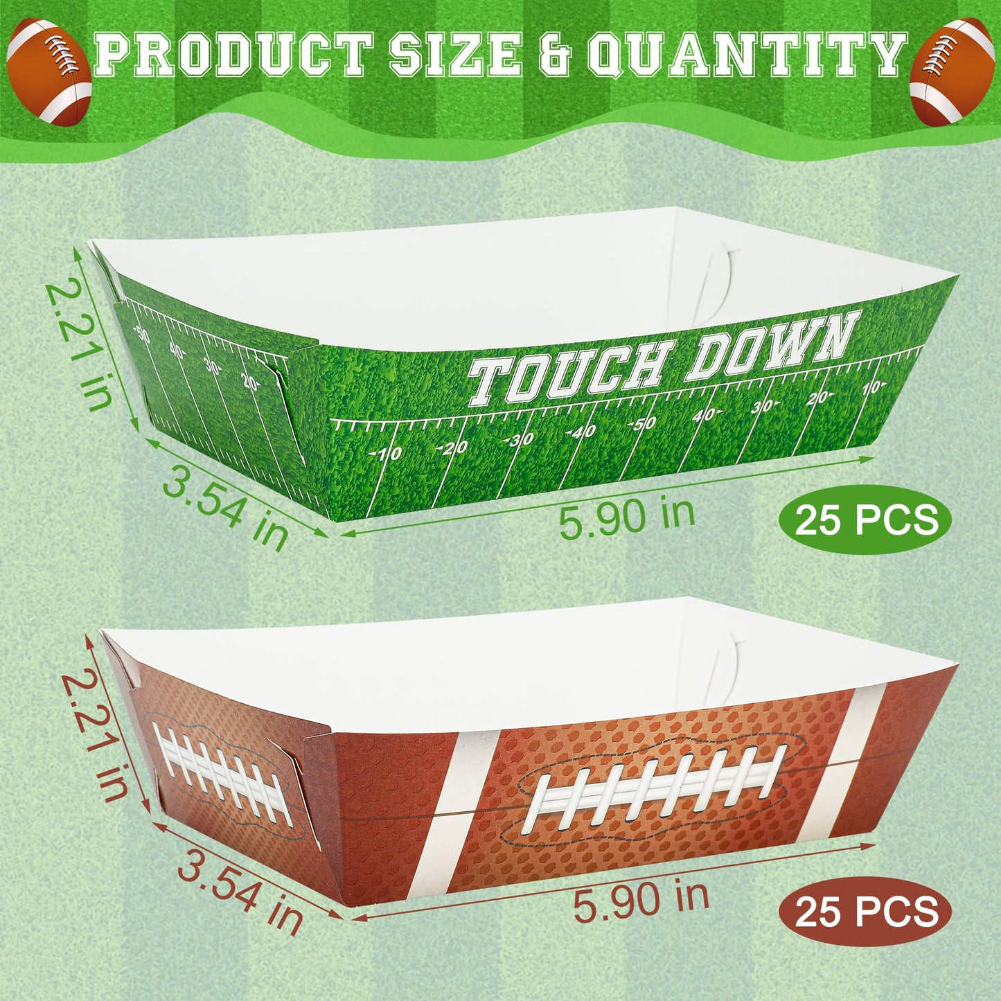 Helimoto 50PCS Football Party Decorations, Football Paper Snack Tray, Large Disposable Food Tray, Party Snacks Serving Trays for Taco Fries Hot Dog Supplies Favors Table Decor